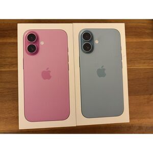 Empty Apple iPhone 16 Boxes – Pink & Blue – One with Original Charger